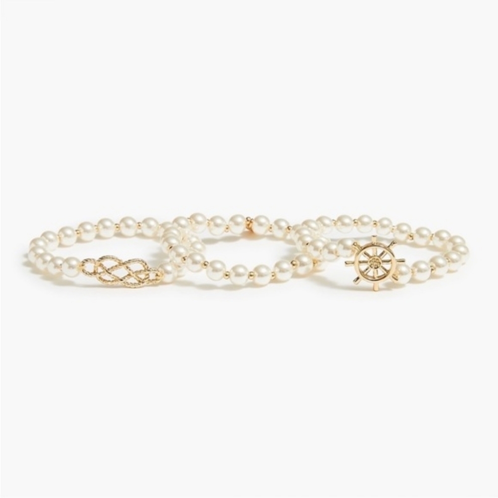 New! J. Crew Nautical Faux Pearl Stretch Bracelets. Set of 3 NWT